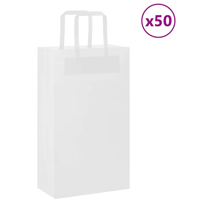 Sacchetti di Carta Kraft 50 pz con Manici Bianchi 21x11x36 cm