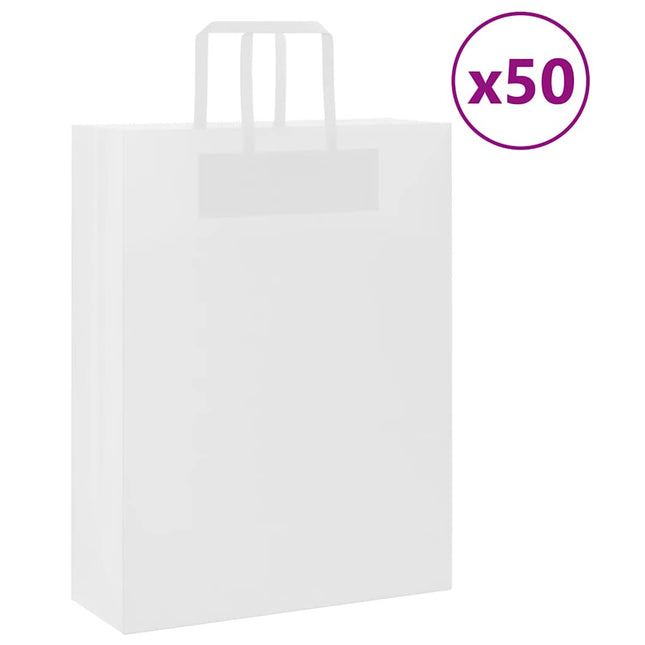 Sacchetti di Carta Kraft 50 pz con Manici Bianchi 32x12x42 cm