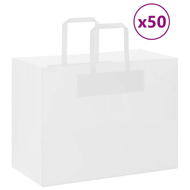 Sacchetti di Carta Kraft 50 pz con Manici Bianchi 32x17x25 cm