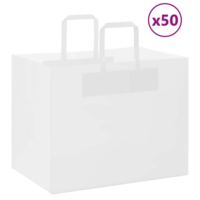 Sacchetti di Carta Kraft 50 pz con Manici Bianchi 32x22x24 cm