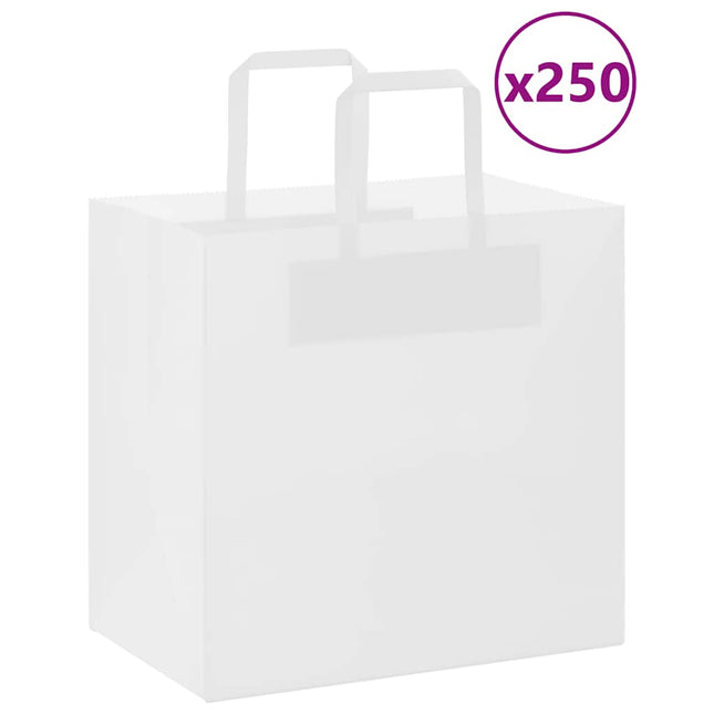 Sacchetti di Carta Kraft 250 pz con Manici Bianchi 26x17x25 cm