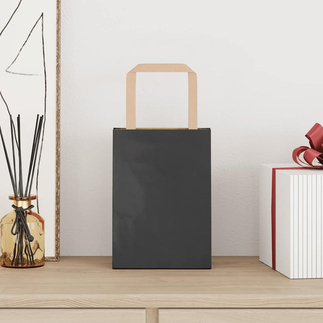 Sacchetti di Carta Kraft 50 pz con Manici Neri 15x8x21 cm
