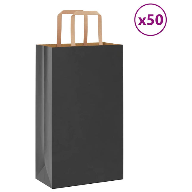 Sacchetti di Carta Kraft 50 pz con Manici Neri 21x11x36 cm