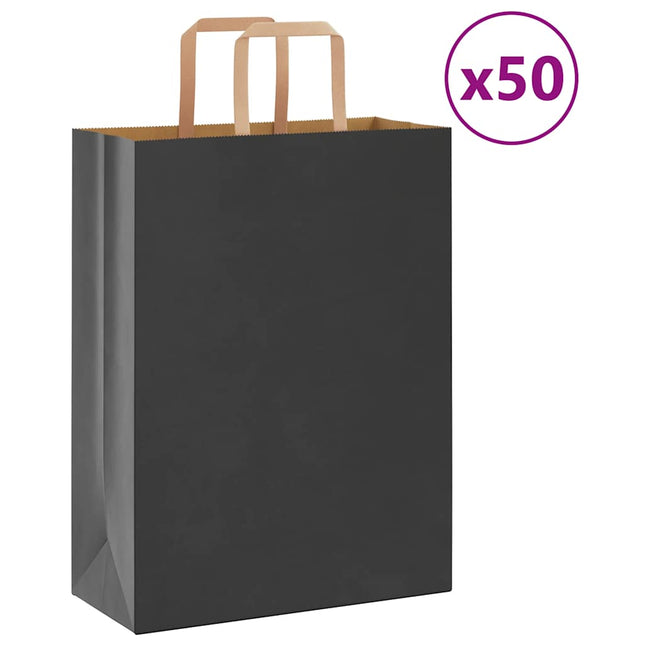 Sacchetti di Carta Kraft 50 pz con Manici Neri 26x12x35 cm