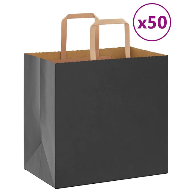 Sacchetti di Carta Kraft 50 pz con Manici Neri 26x17x25 cm