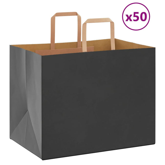Sacchetti di Carta Kraft 50 pz con Manici Neri 32x22x24 cm
