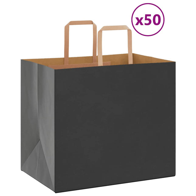 Sacchetti di Carta Kraft 50 pz con Manici Neri 32x22x28 cm