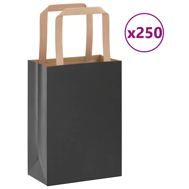 Sacchetti di Carta Kraft 250 pz con Manici Neri 15x8x21 cm