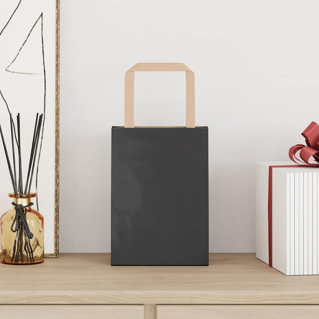 Sacchetti di Carta Kraft 250 pz con Manici Neri 15x8x21 cm