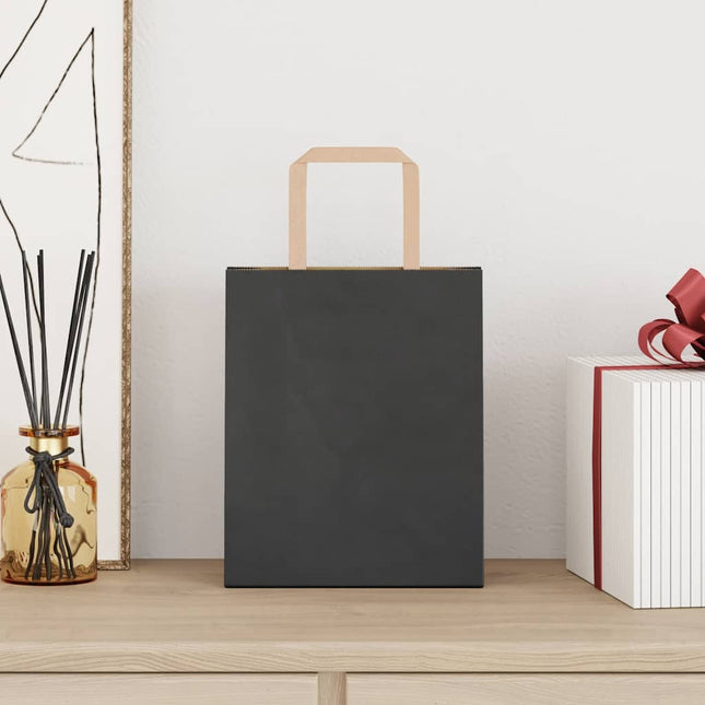Sacchetti di Carta Kraft 250 pz con Manici Neri 18x8x22 cm