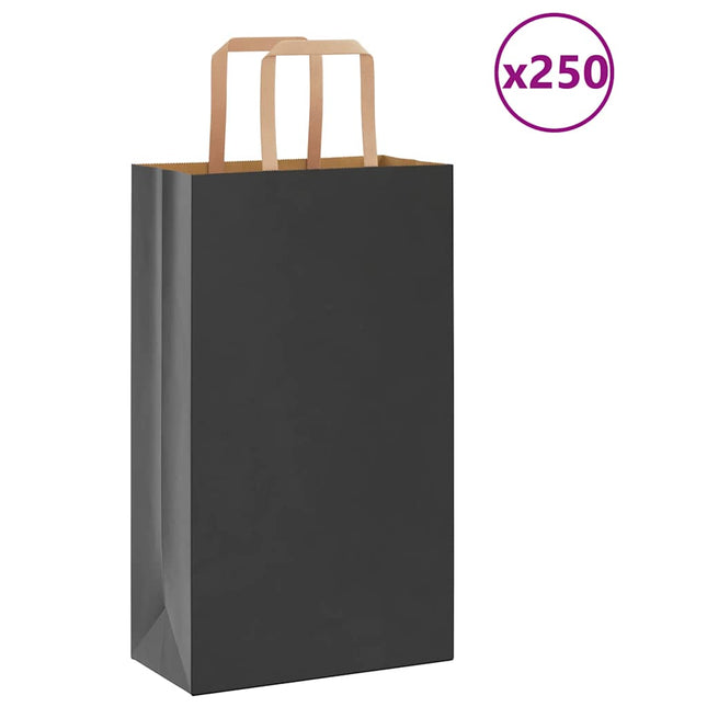 Sacchetti di Carta Kraft 250 pz con Manici Neri 21x11x36 cm