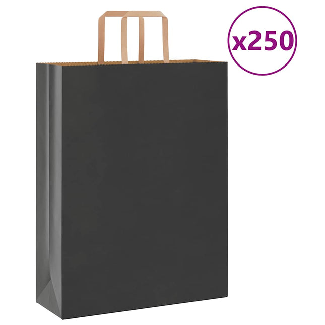 Sacchetti di Carta Kraft 250 pz con Manici Neri 32x12x42 cm
