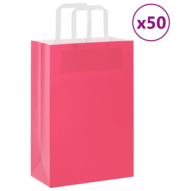 Sacchetti di Carta Kraft 50 pz con Manici Rosa 21x11x31 cm