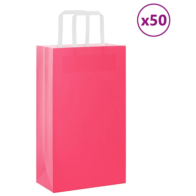 Sacchetti di Carta Kraft 50 pz con Manici Rosa 21x11x36 cm