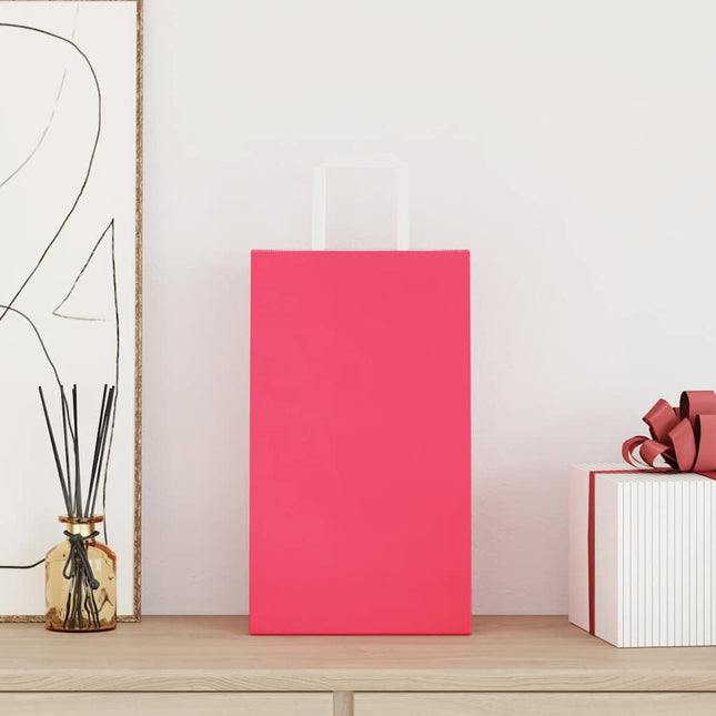 Sacchetti di Carta Kraft 50 pz con Manici Rosa 21x11x36 cm