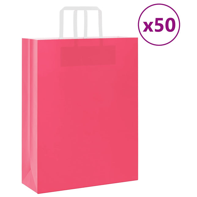 Sacchetti di Carta Kraft 50 pz con Manici Rosa 32x12x42 cm