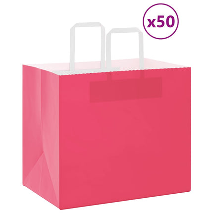 Sacchetti di Carta Kraft 50 pz con Manici Rosa 32x22x28 cm