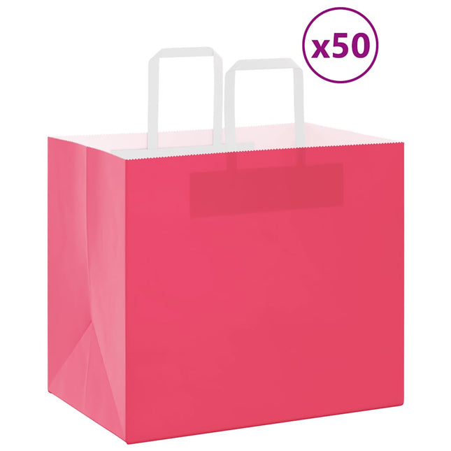 Sacchetti di Carta Kraft 50 pz con Manici Rosa 32x22x28 cm