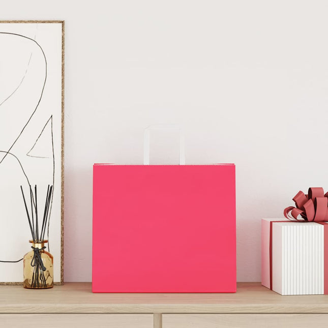 Sacchetti di Carta Kraft 50 pz con Manici Rosa 32x22x28 cm