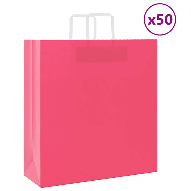 Sacchetti di Carta Kraft 50 pz con Manici Rosa 45x17x48 cm