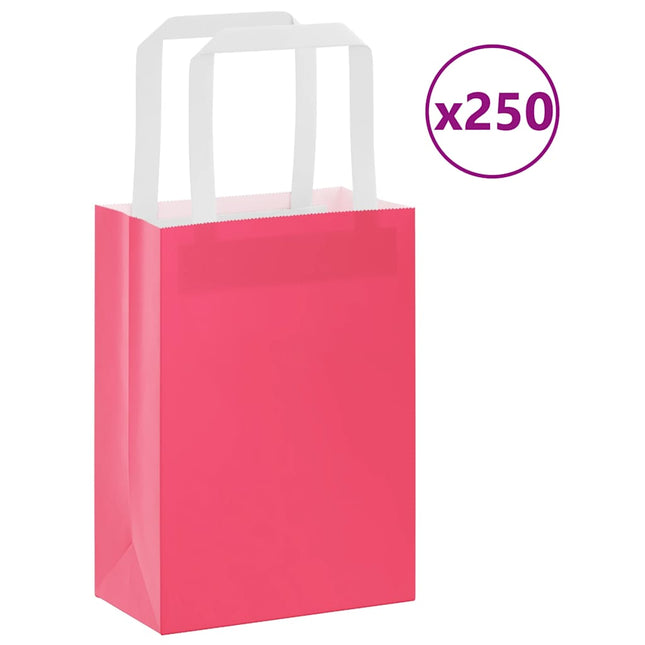 Sacchetti di Carta Kraft 250 pz con Manici Rosa 15x8x21 cm