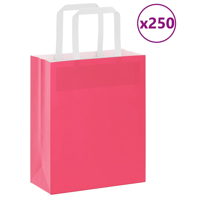 Sacchetti di Carta Kraft 250 pz con Manici Rosa 18x8x22 cm