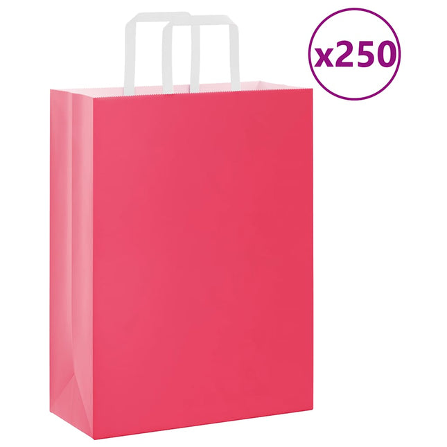 Sacchetti di Carta Kraft 250 pz con Manici Rosa 26x12x35 cm