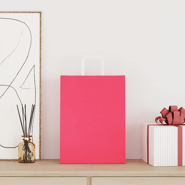 Sacchetti di Carta Kraft 250 pz con Manici Rosa 26x12x35 cm