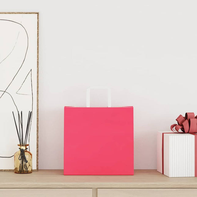 Sacchetti di Carta Kraft 250 pz con Manici Rosa 26x17x25 cm