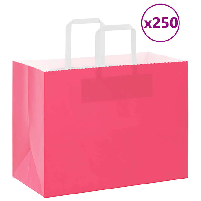 Sacchetti di Carta Kraft 250 pz con Manici Rosa 32x17x25 cm