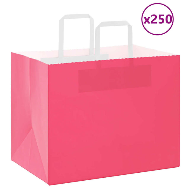 Sacchetti di Carta Kraft 250 pz con Manici Rosa 32x22x24 cm