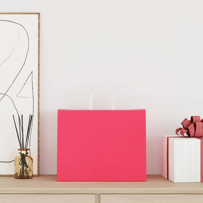 Sacchetti di Carta Kraft 250 pz con Manici Rosa 32x22x24 cm