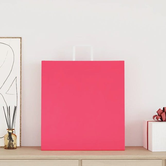 Sacchetti di Carta Kraft 250 pz con Manici Rosa 45x17x48 cm