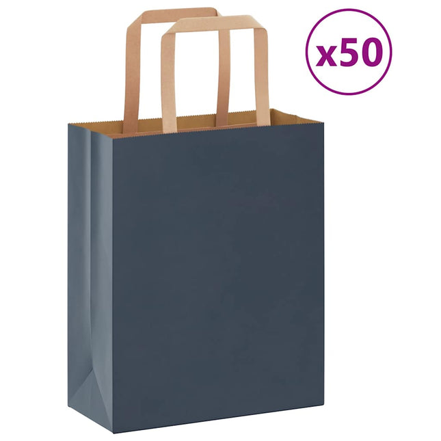 Sacchetti di Carta Kraft 50 pz con Manici Blu 18x8x22 cm