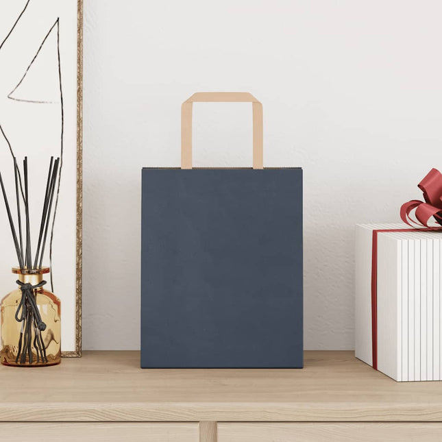 Sacchetti di Carta Kraft 50 pz con Manici Blu 18x8x22 cm