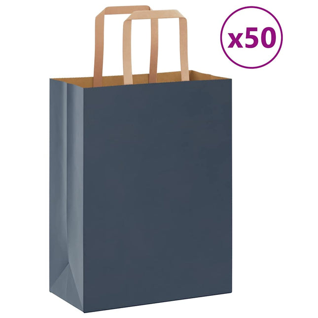 Sacchetti di Carta Kraft 50 pz con Manici Blu 21x11x28 cm