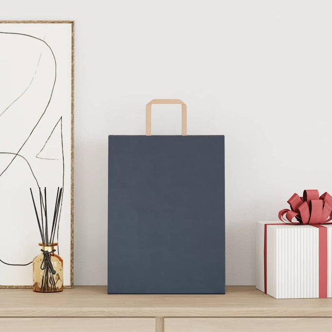 Sacchetti di Carta Kraft 50 pz con Manici Blu 26x12x35 cm