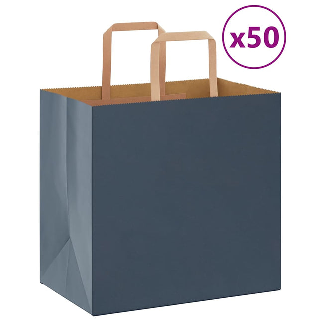 Sacchetti di Carta Kraft 50 pz con Manici Blu 26x17x25 cm