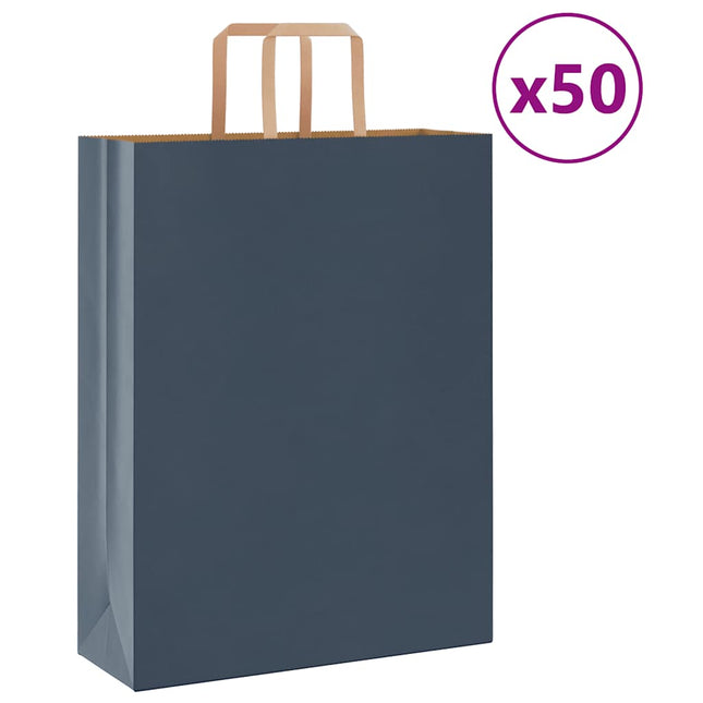 Sacchetti di Carta Kraft 50 pz con Manici Blu 32x12x42 cm