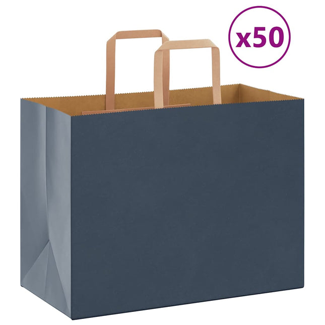 Sacchetti di Carta Kraft 50 pz con Manici Blu 32x17x25 cm