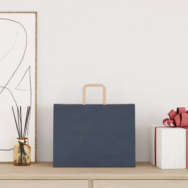 Sacchetti di Carta Kraft 50 pz con Manici Blu 32x17x25 cm