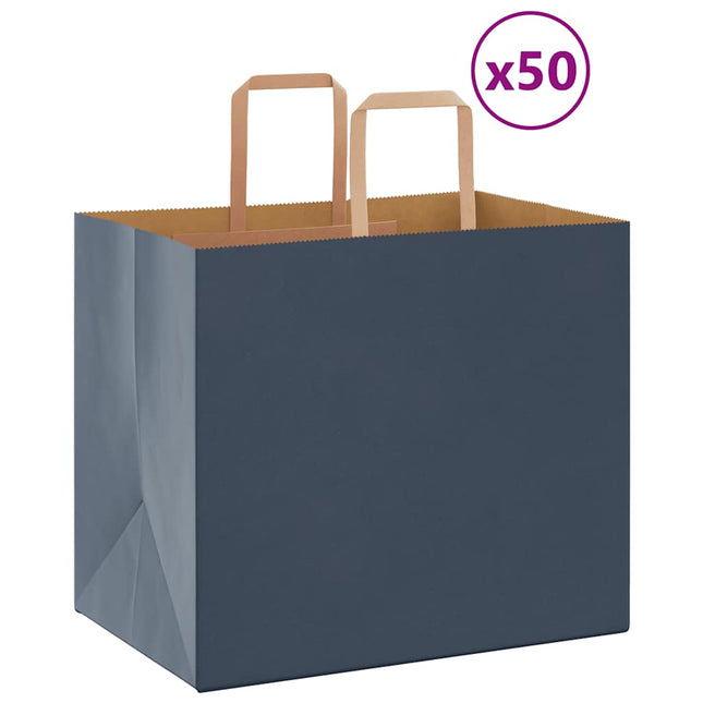 Sacchetti di Carta Kraft 50 pz con Manici Blu 32x22x28 cm