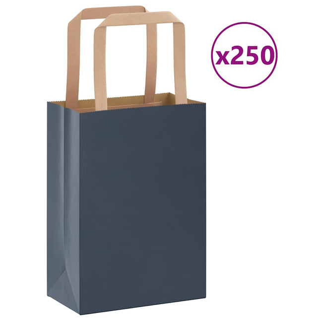 Sacchetti di Carta Kraft 250 pz con Manici Blu 15x8x21 cm