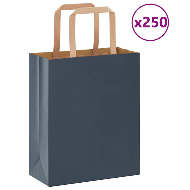 Sacchetti di Carta Kraft 250 pz con Manici Blu 18x8x22 cm