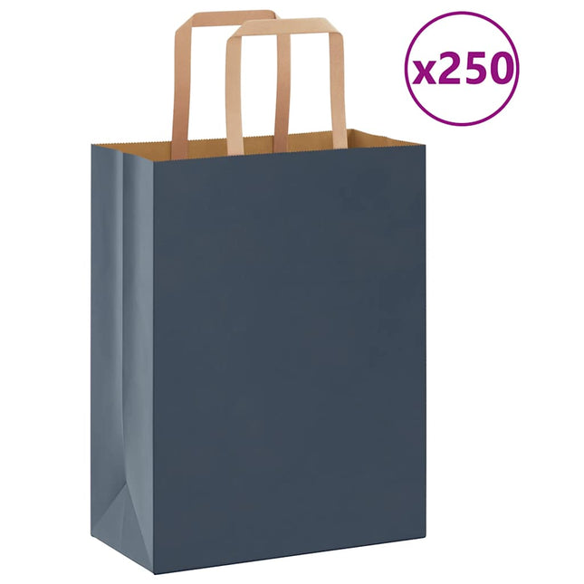 Sacchetti di Carta Kraft 250 pz con Manici Blu 21x11x28 cm