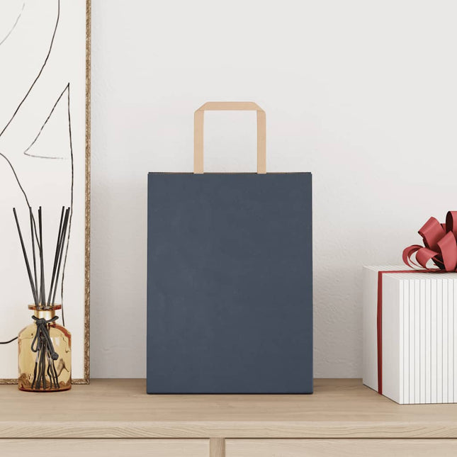Sacchetti di Carta Kraft 250 pz con Manici Blu 21x11x28 cm