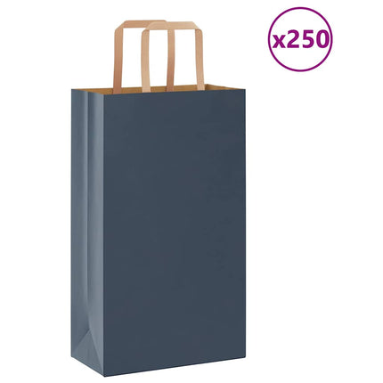 Sacchetti di Carta Kraft 250 pz con Manici Blu 21x11x36 cm