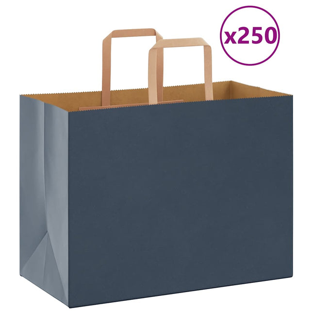 Sacchetti di Carta Kraft 250 pz con Manici Blu 32x17x25 cm