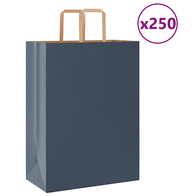 Sacchetti di Carta Kraft 250 pz con Manici Blu 32x17x44 cm