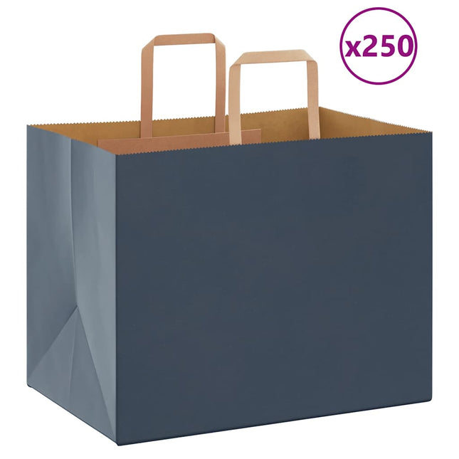 Sacchetti di Carta Kraft 250 pz con Manici Blu 32x22x24 cm